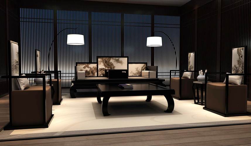 新中式布艺沙发椅 清式复古茶几 酒店 会所 样板房会客实木家具